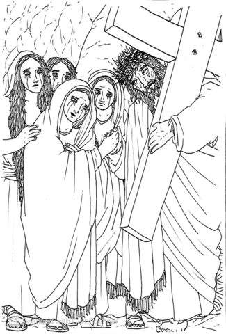 Jesus Sees His Mother And Some Of His Followers On The Way To Golgotha Coloring Page